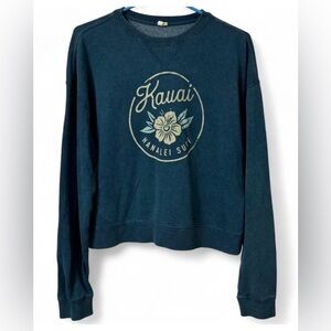 Kauai Surf Teal Crewneck Hibiscus Sweatshirt Size L